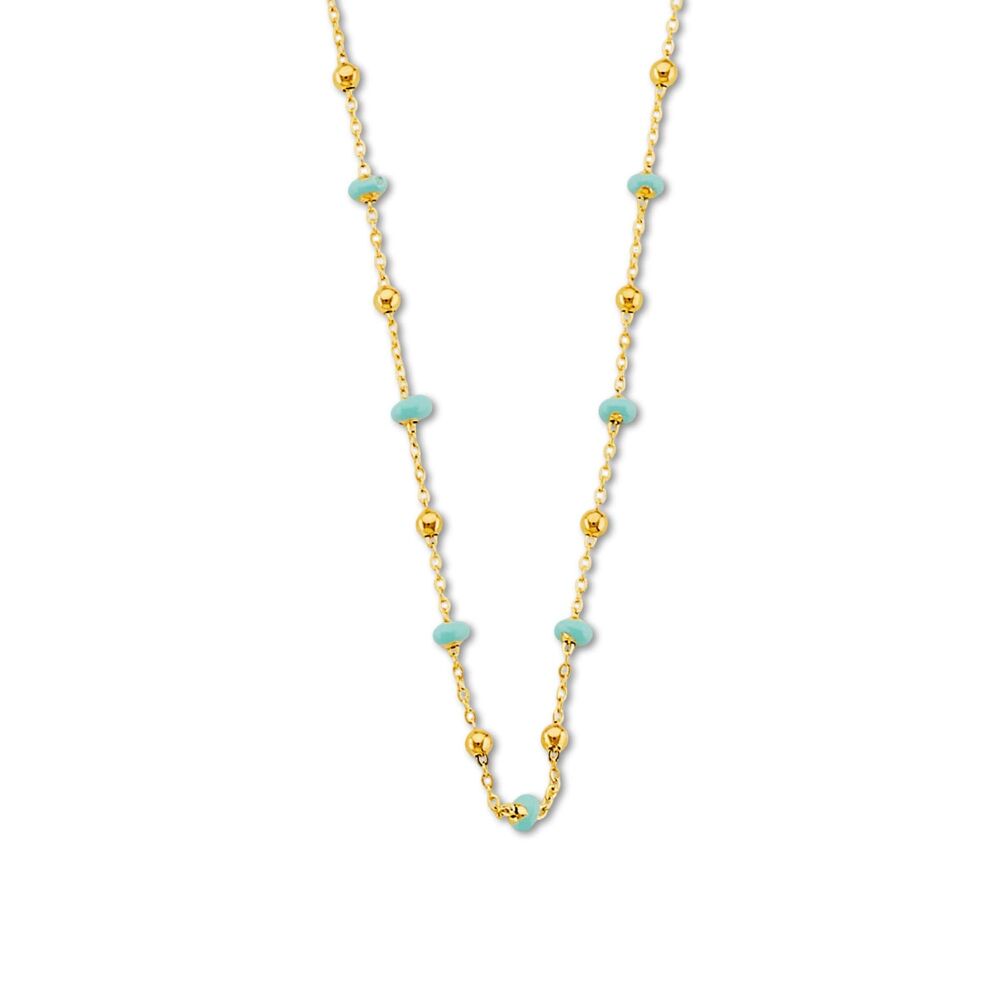 14K Yellow Gold Turquoise Enamel Bead Necklace By Tehrani Jewelry